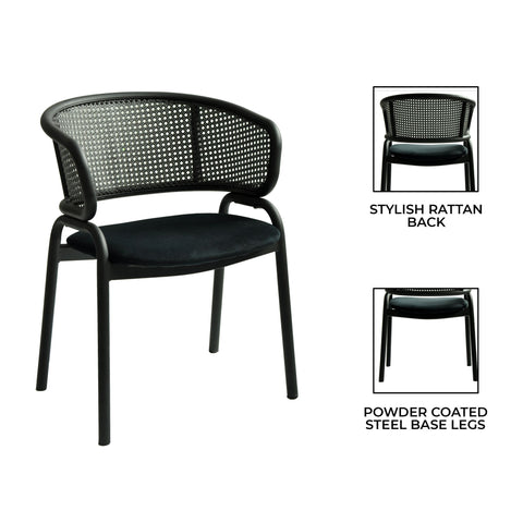 Ervilla Dining Armchair with White/Black Steel Legs and Black/Brown Wicker Back