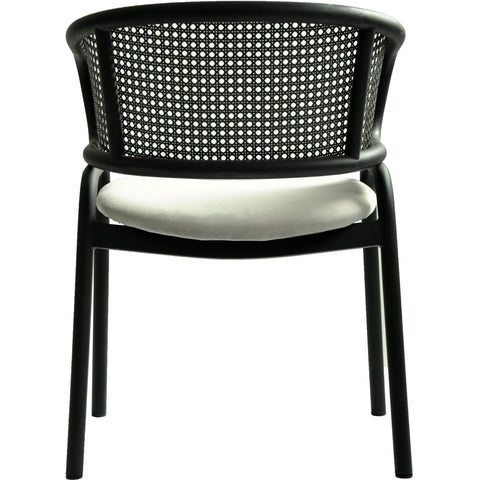 Ervilla Dining Armchair with White/Black Steel Legs and Black/Brown Wicker Back