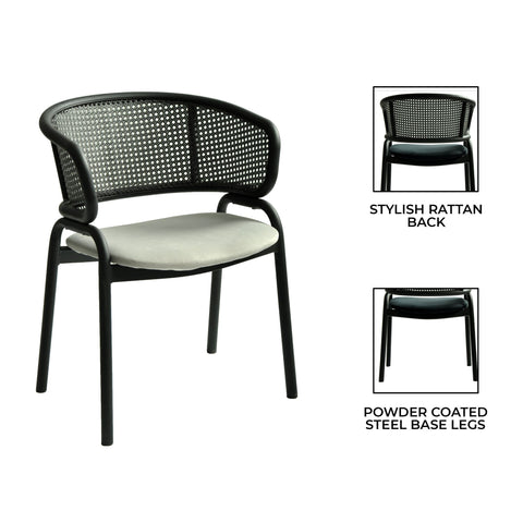 Ervilla Dining Armchair with White/Black Steel Legs and Black/Brown Wicker Back