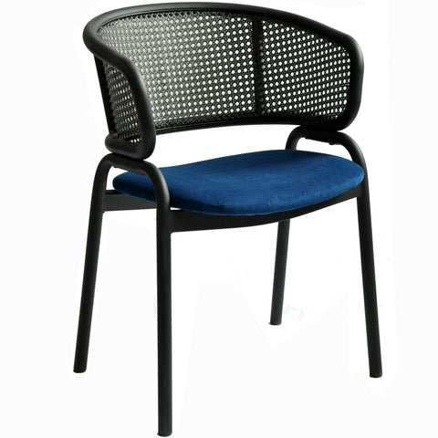 Ervilla Dining Armchair with White/Black Steel Legs and Black/Brown Wicker Back