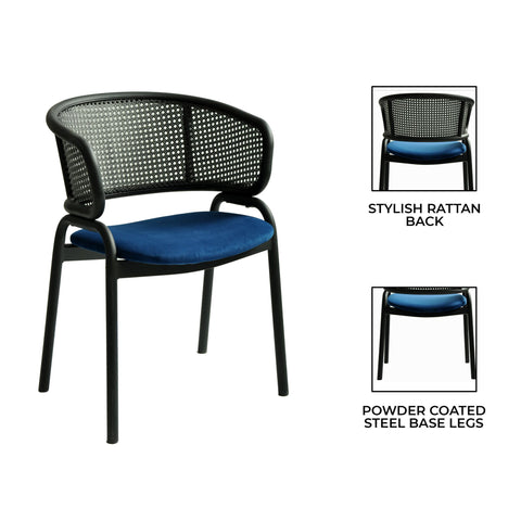 Ervilla Dining Armchair with White/Black Steel Legs and Black/Brown Wicker Back