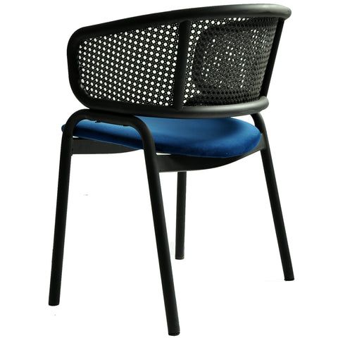 Ervilla Dining Armchair with White/Black Steel Legs and Black/Brown Wicker Back