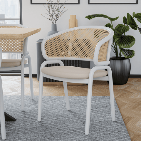 Ervilla Dining Armchair with White/Black Steel Legs and Black/Brown Wicker Back