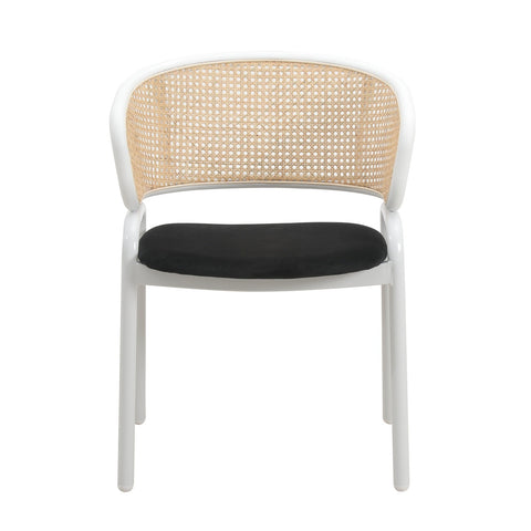 Ervilla Dining Armchair with White/Black Steel Legs and Black/Brown Wicker Back