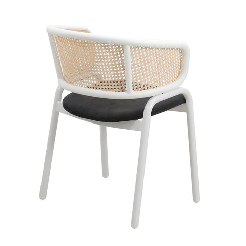 Ervilla Dining Armchair with White/Black Steel Legs and Black/Brown Wicker Back