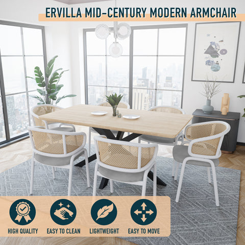 Ervilla Dining Armchair with White/Black Steel Legs and Black/Brown Wicker Back