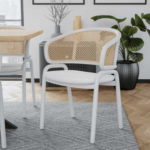 Ervilla Dining Armchair with White/Black Steel Legs and Black/Brown Wicker Back