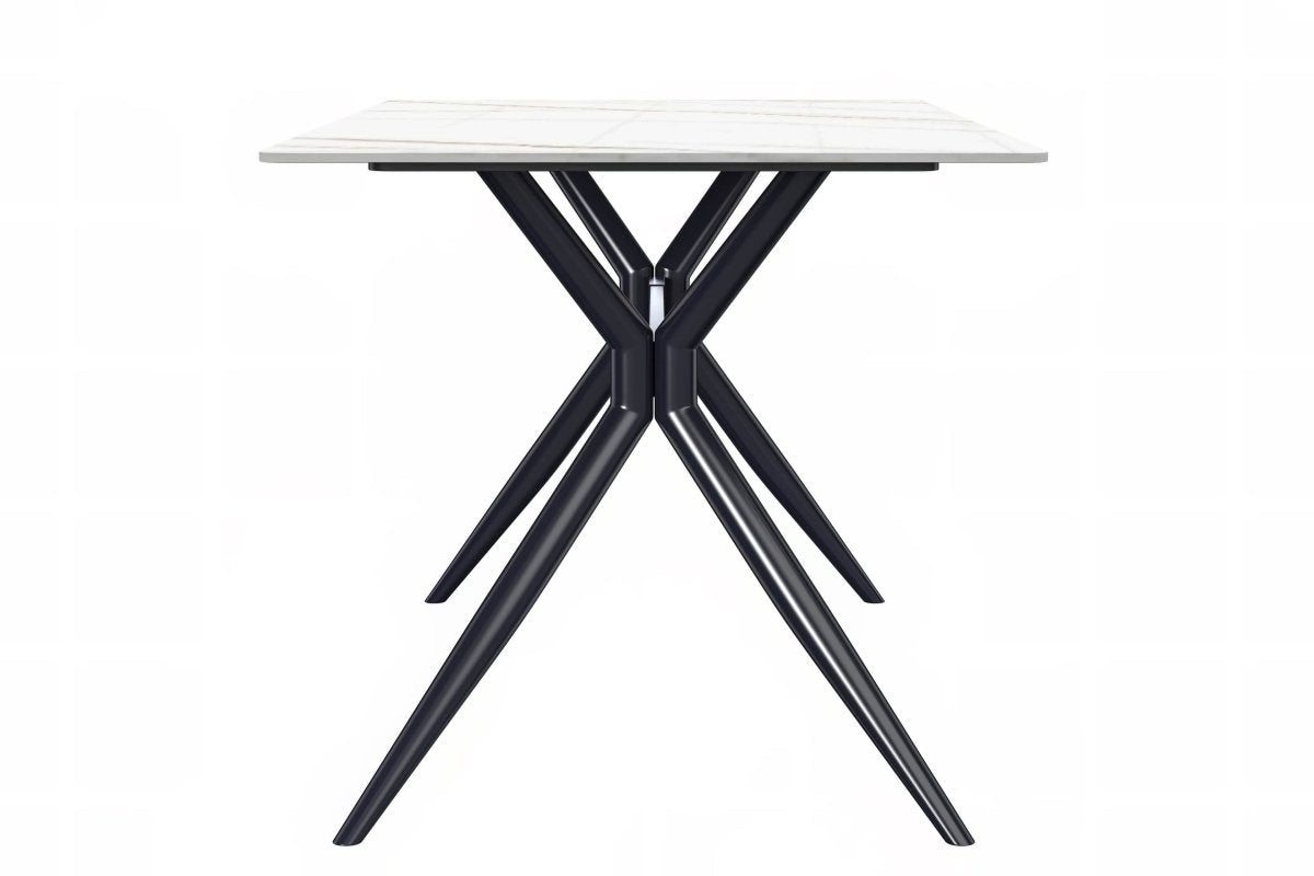 Elega Rectangular Dining Table with Sintered Stone/Glass Rectangular Top and Black Stainless Steel Base