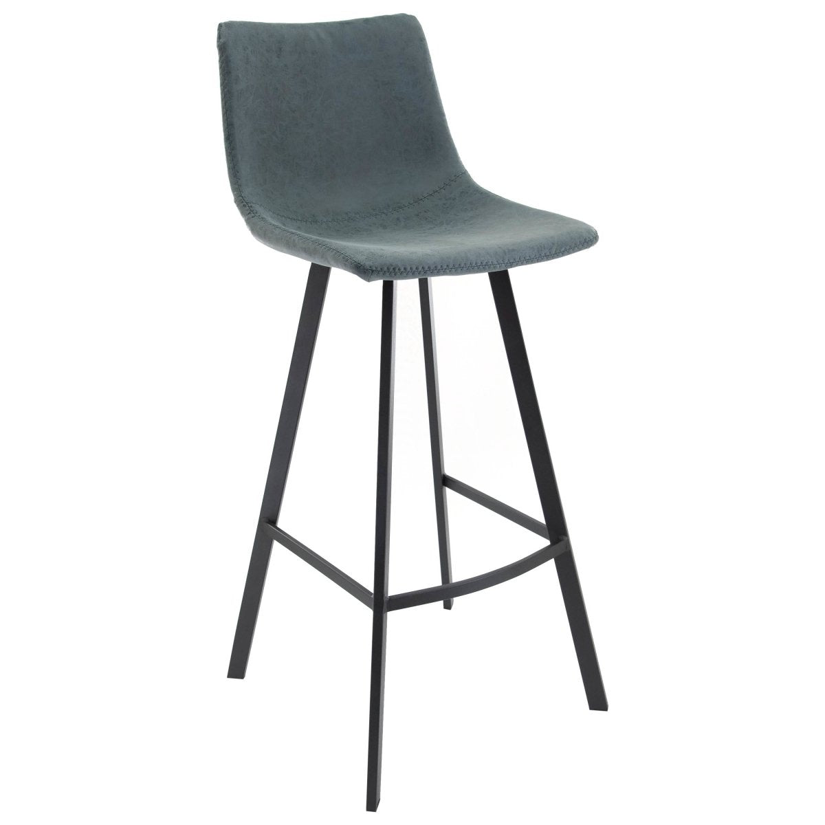 Elland Modern Upholstered Leather Bar Stool With Black/White Iron Legs & Footrest