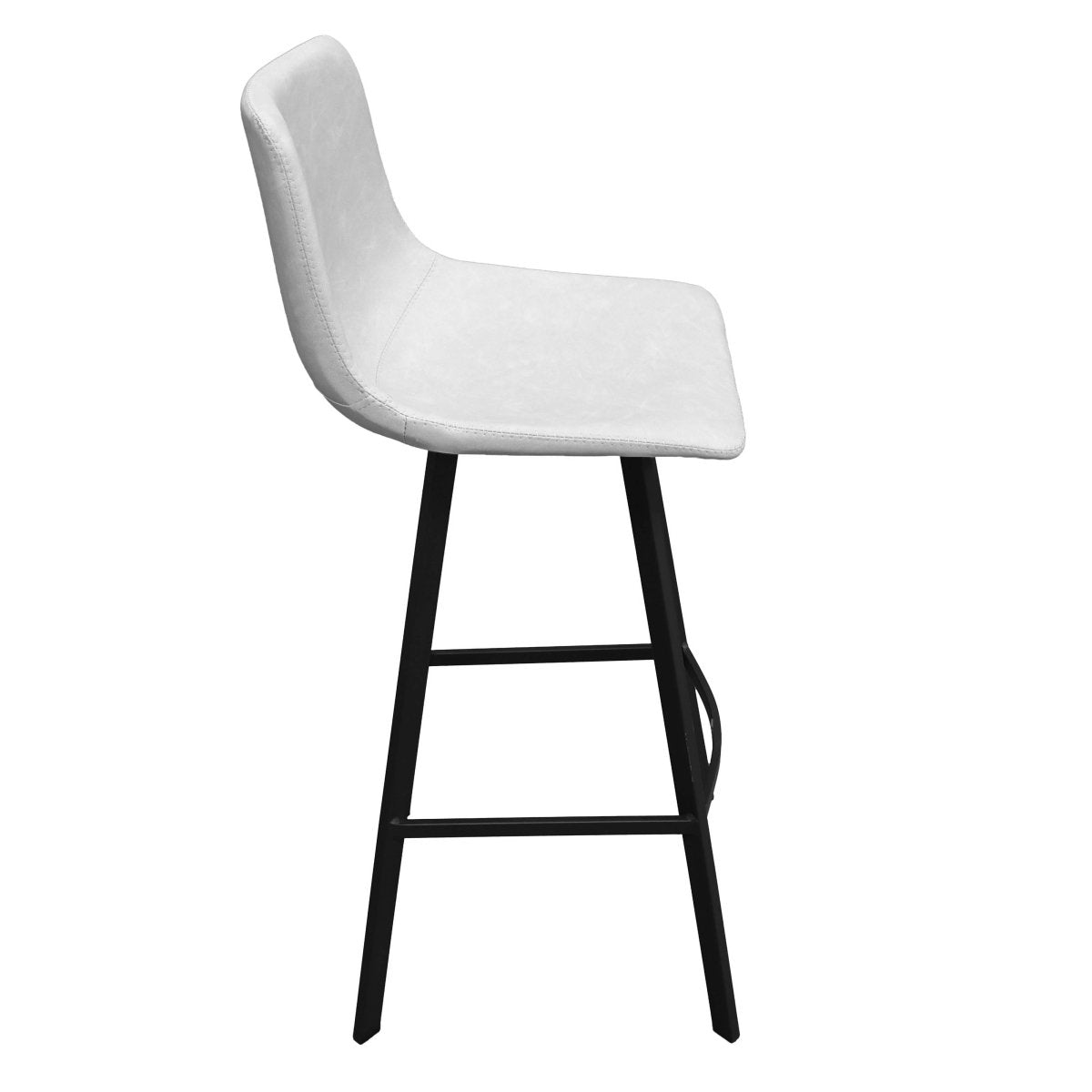 Elland Modern Upholstered Leather Bar Stool With Black/White Iron Legs & Footrest