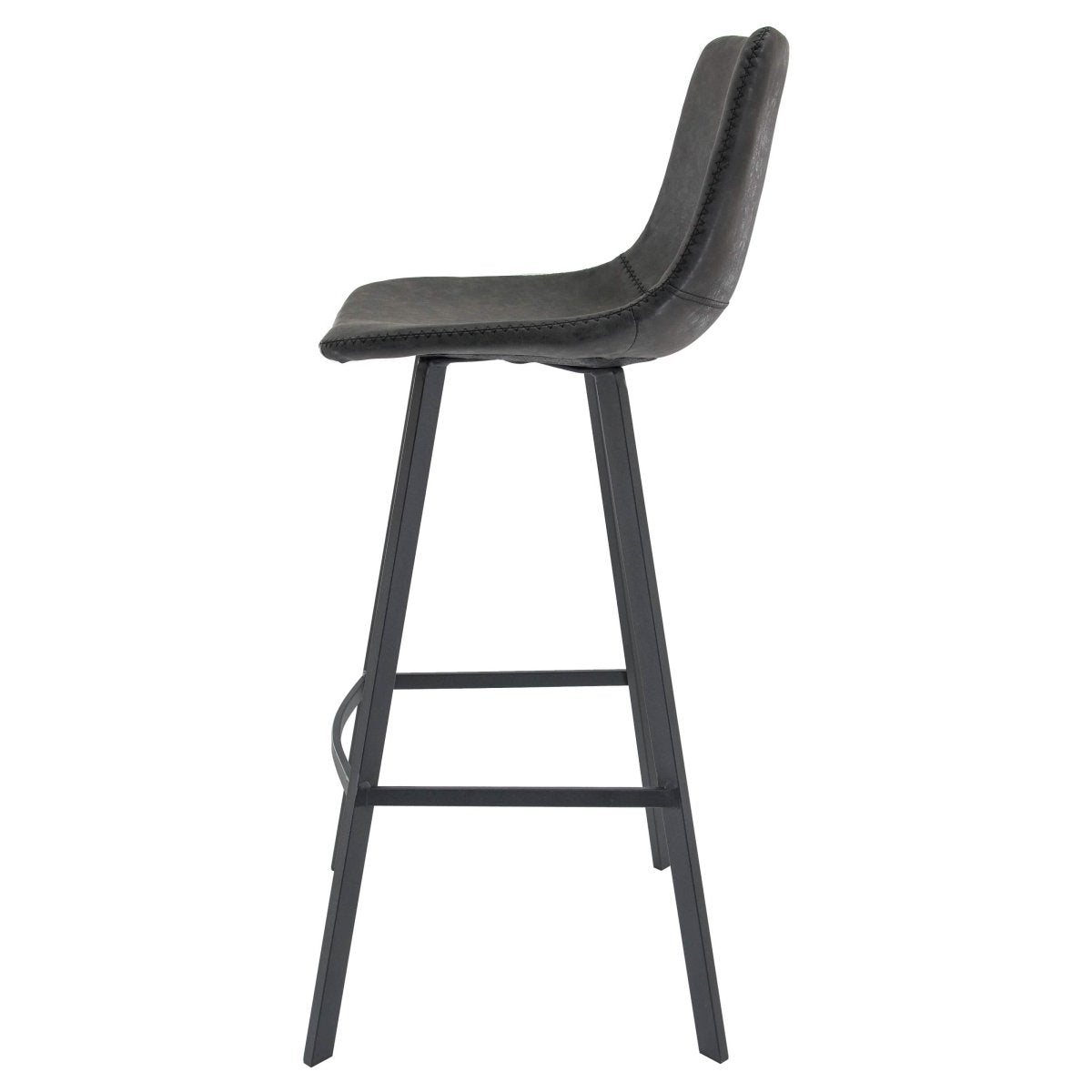Elland Modern Upholstered Leather Bar Stool With Black/White Iron Legs & Footrest