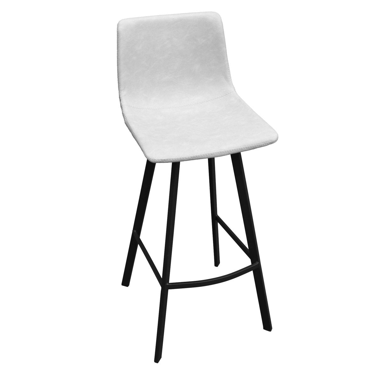 Elland Modern Upholstered Leather Bar Stool With Black/White Iron Legs & Footrest