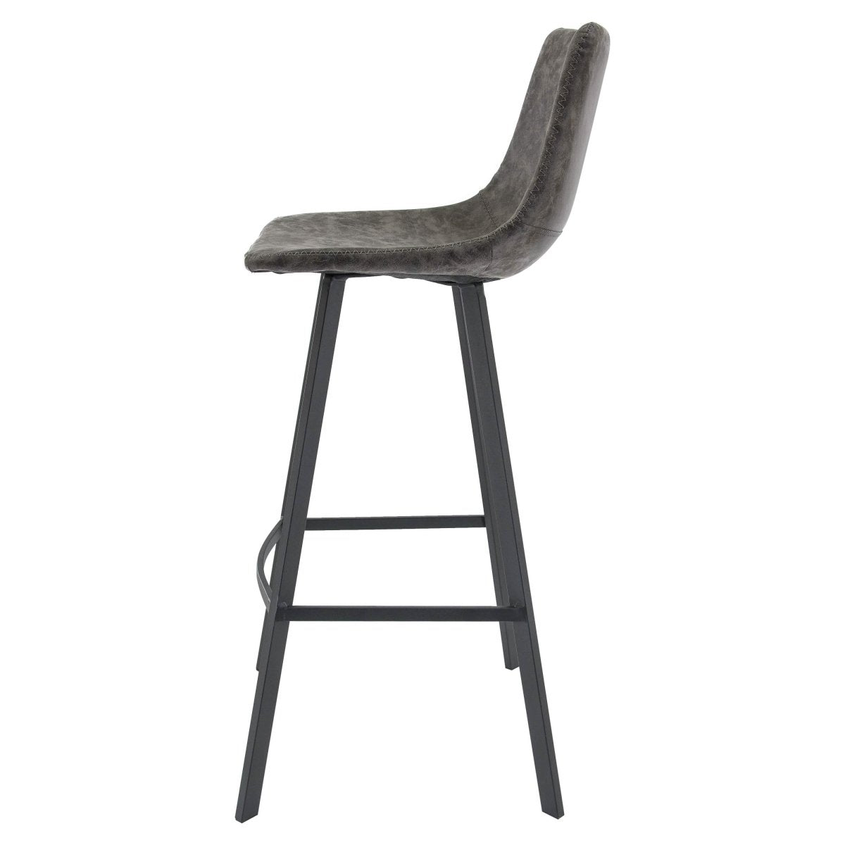 Elland Modern Upholstered Leather Bar Stool With Black/White Iron Legs & Footrest