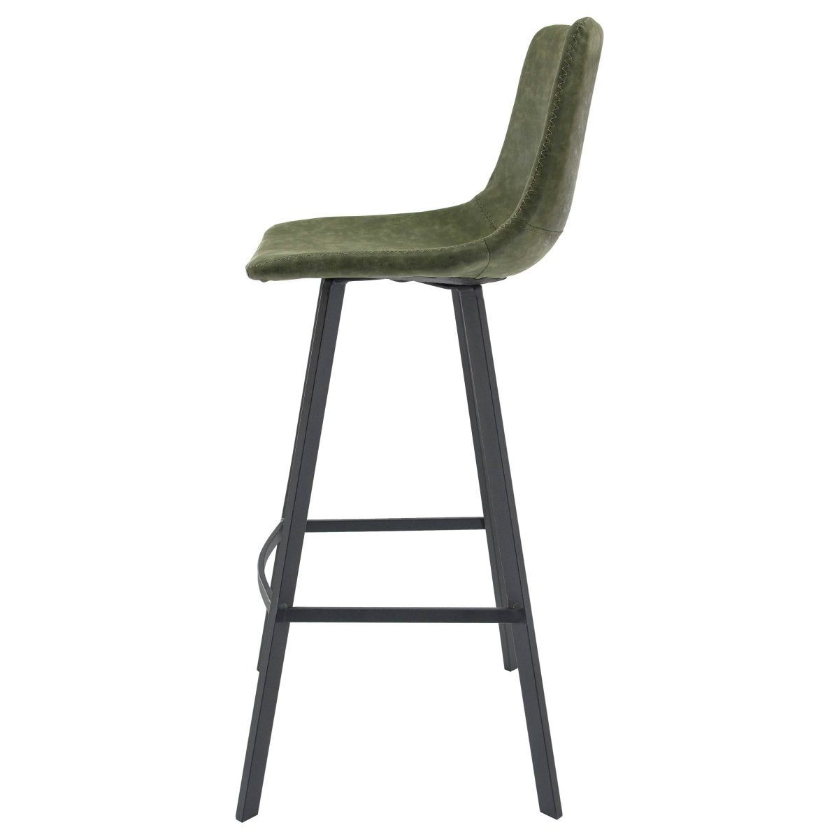 Elland Modern Upholstered Leather Bar Stool With Black/White Iron Legs & Footrest
