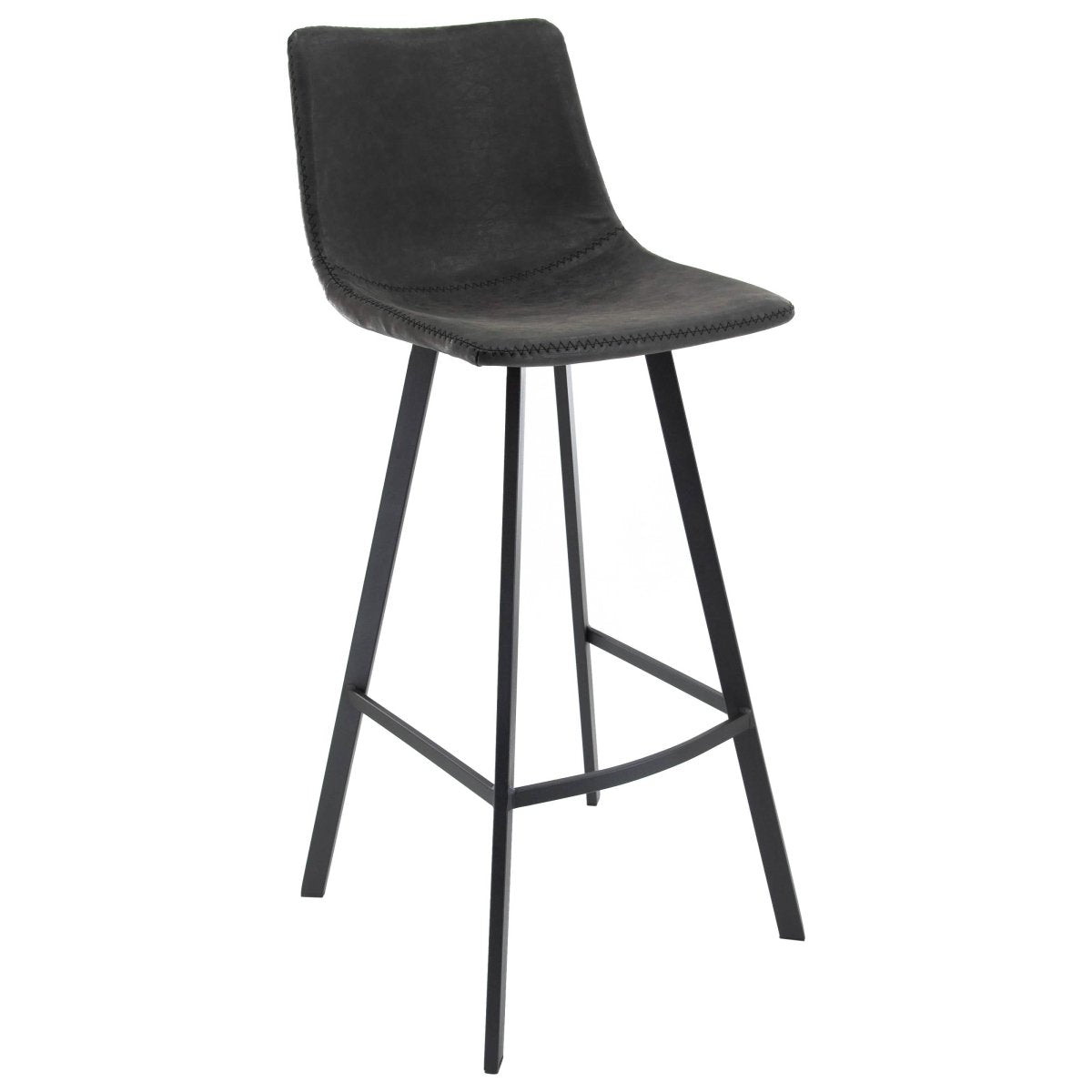 Elland Modern Upholstered Leather Bar Stool With Black/White Iron Legs & Footrest