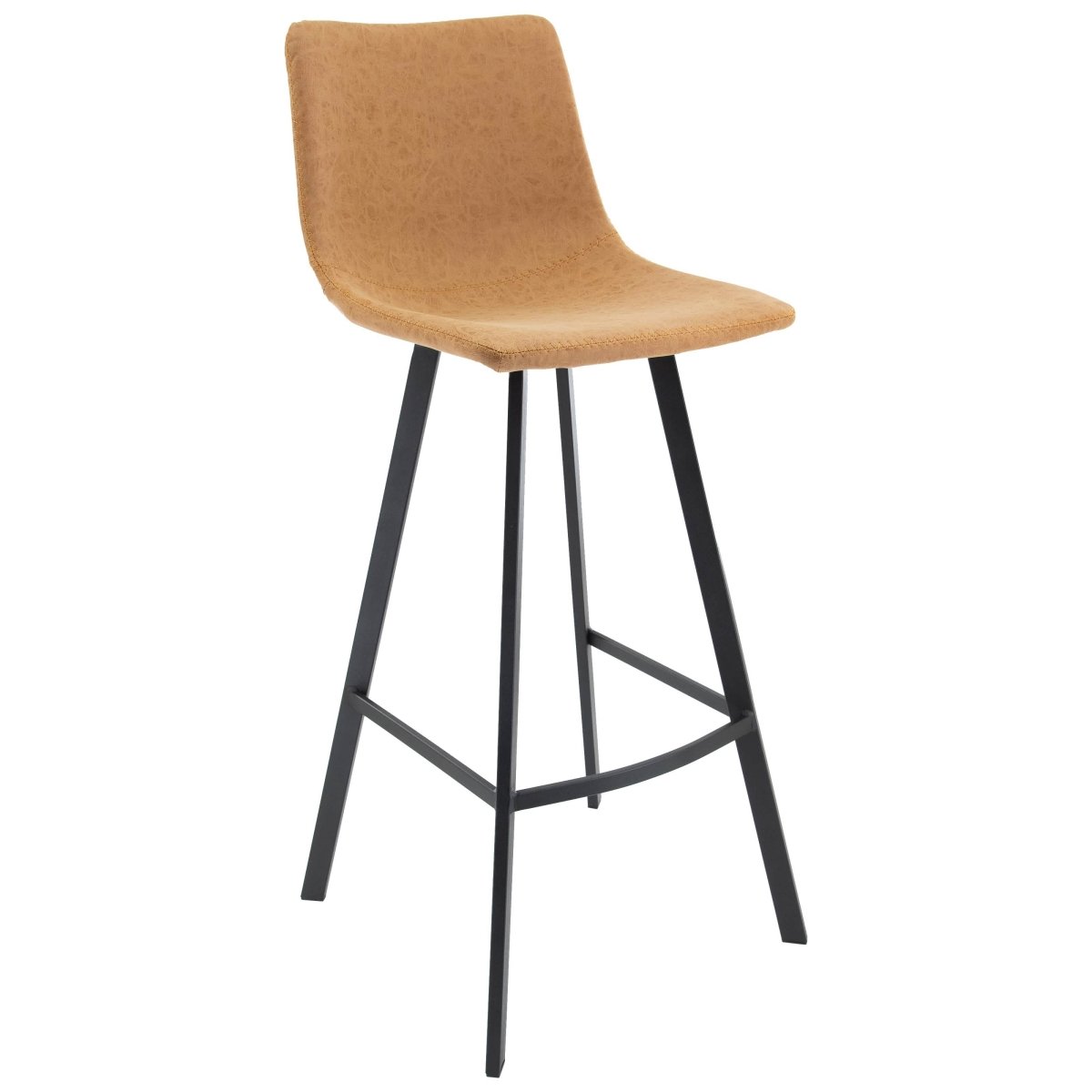Elland Modern Upholstered Leather Bar Stool With Black/White Iron Legs & Footrest