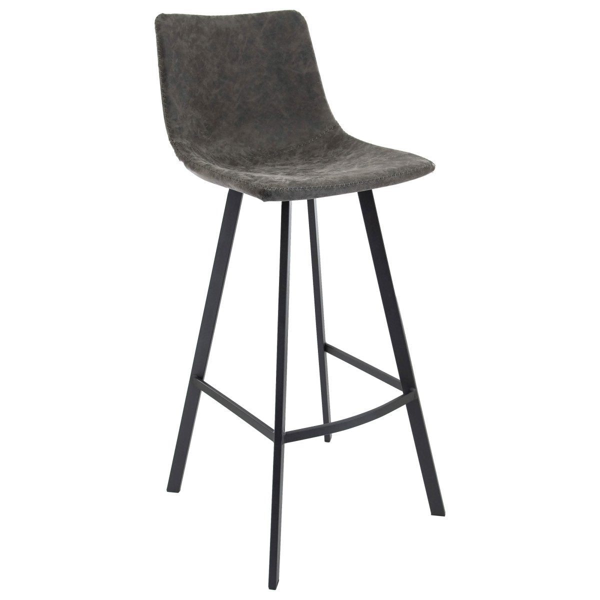 Elland Modern Upholstered Leather Bar Stool With Black/White Iron Legs & Footrest