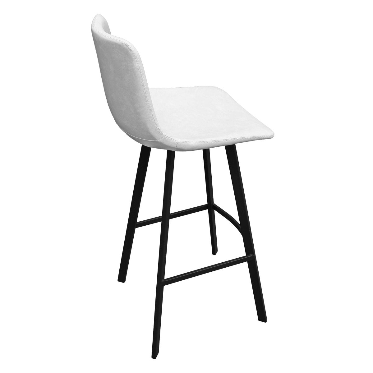 Elland Modern Upholstered Leather Bar Stool With Black/White Iron Legs & Footrest