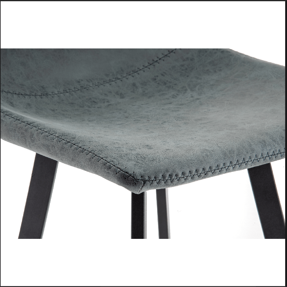 Elland Modern Upholstered Leather Bar Stool With Black/White Iron Legs & Footrest
