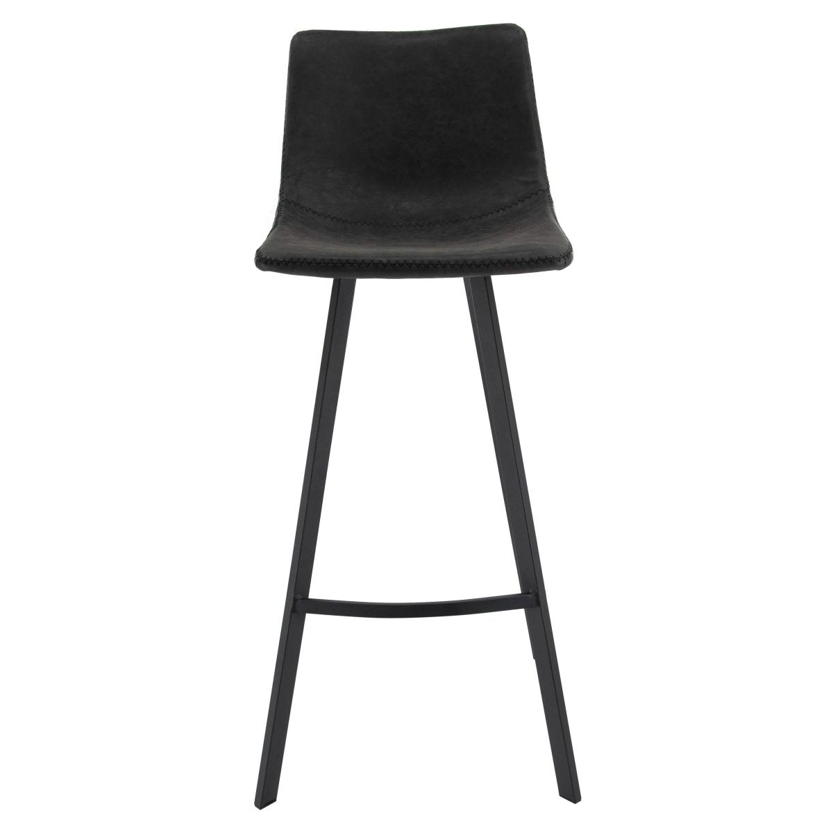 Elland Modern Upholstered Leather Bar Stool With Black/White Iron Legs & Footrest