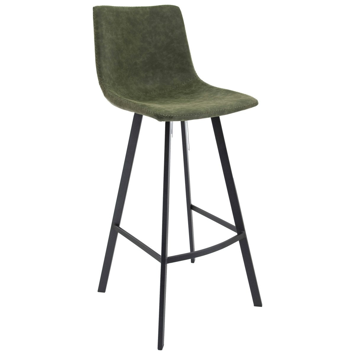 Elland Modern Upholstered Leather Bar Stool With Black/White Iron Legs & Footrest