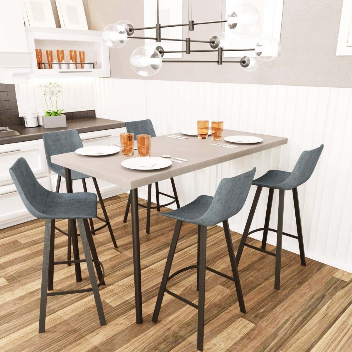 Elland Modern Upholstered Leather Bar Stool With Black/White Iron Legs & Footrest