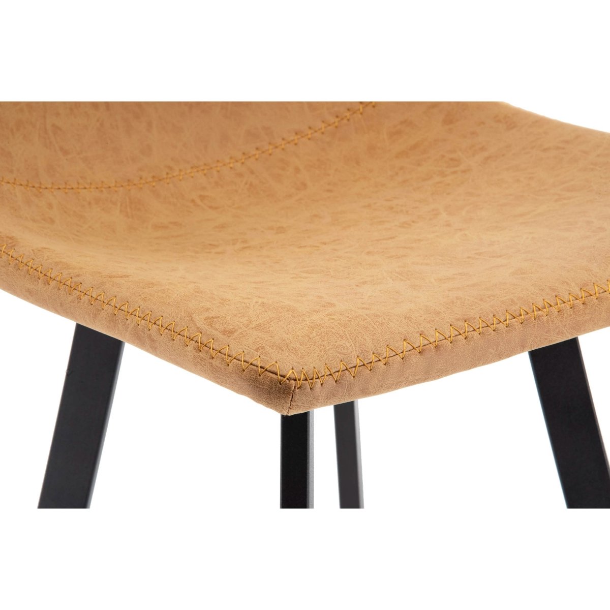 Elland Modern Upholstered Leather Bar Stool With Black/White Iron Legs & Footrest