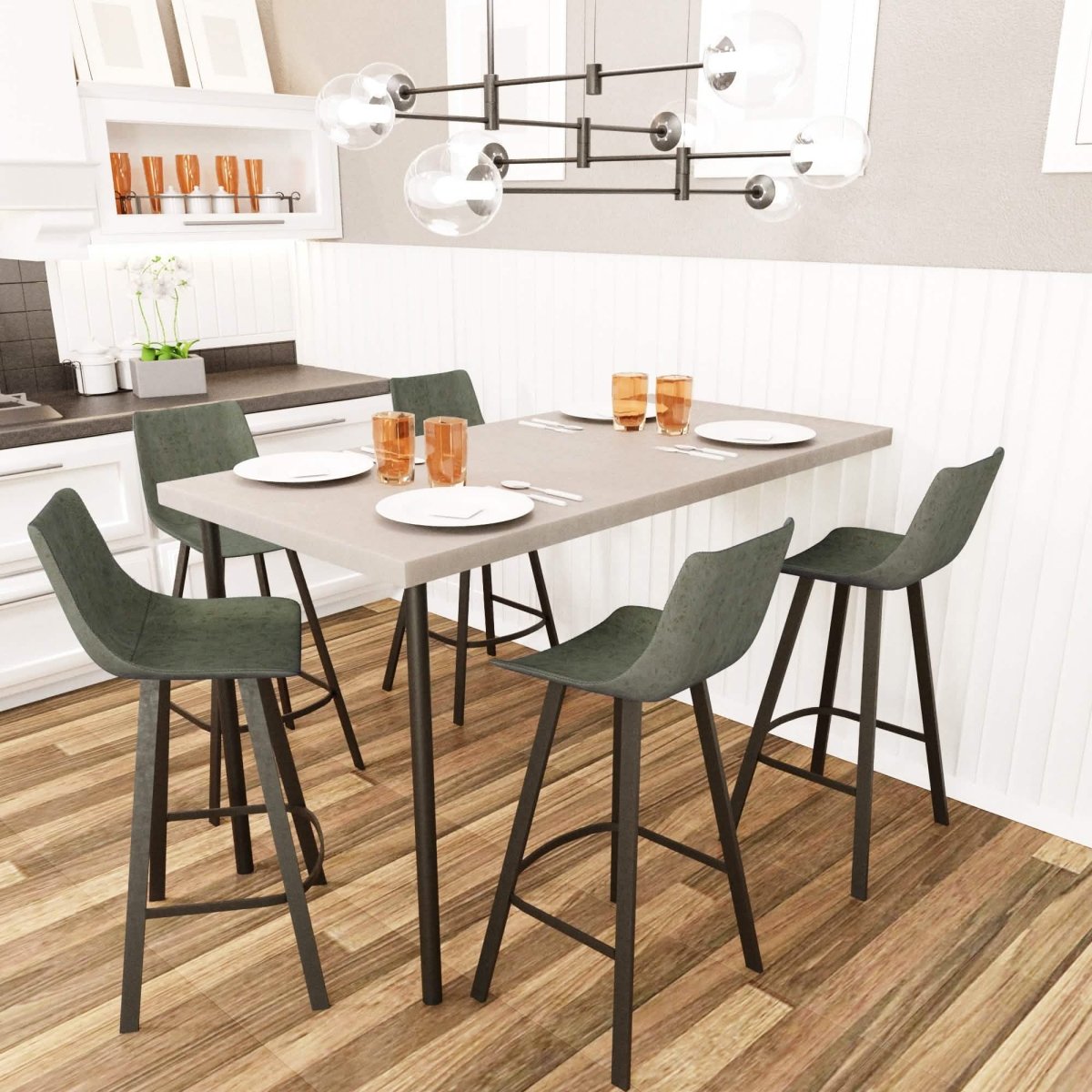 Elland Modern Upholstered Leather Bar Stool With Black/White Iron Legs & Footrest