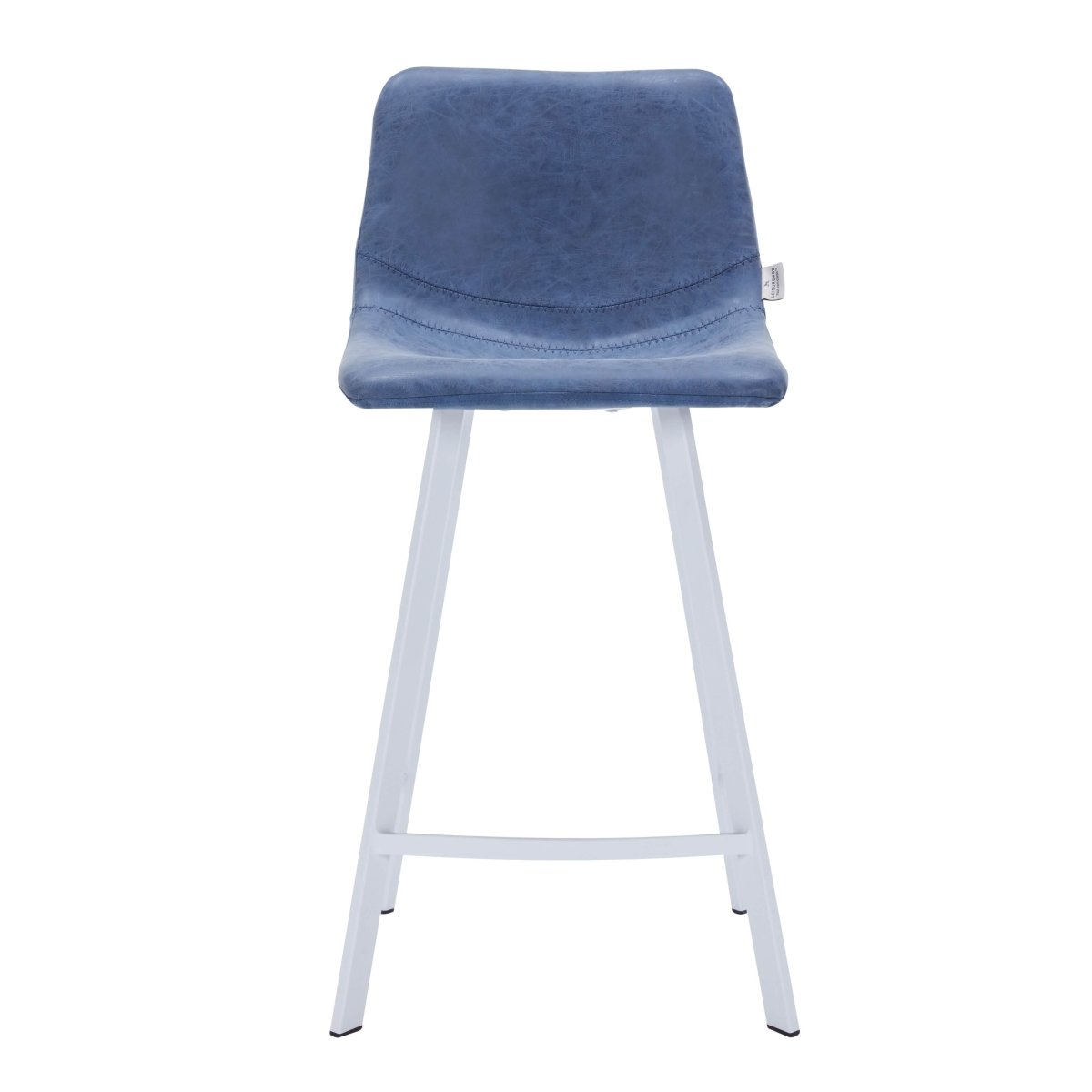 Elland Modern Upholstered Leather Bar Stool With Black/White Iron Legs & Footrest