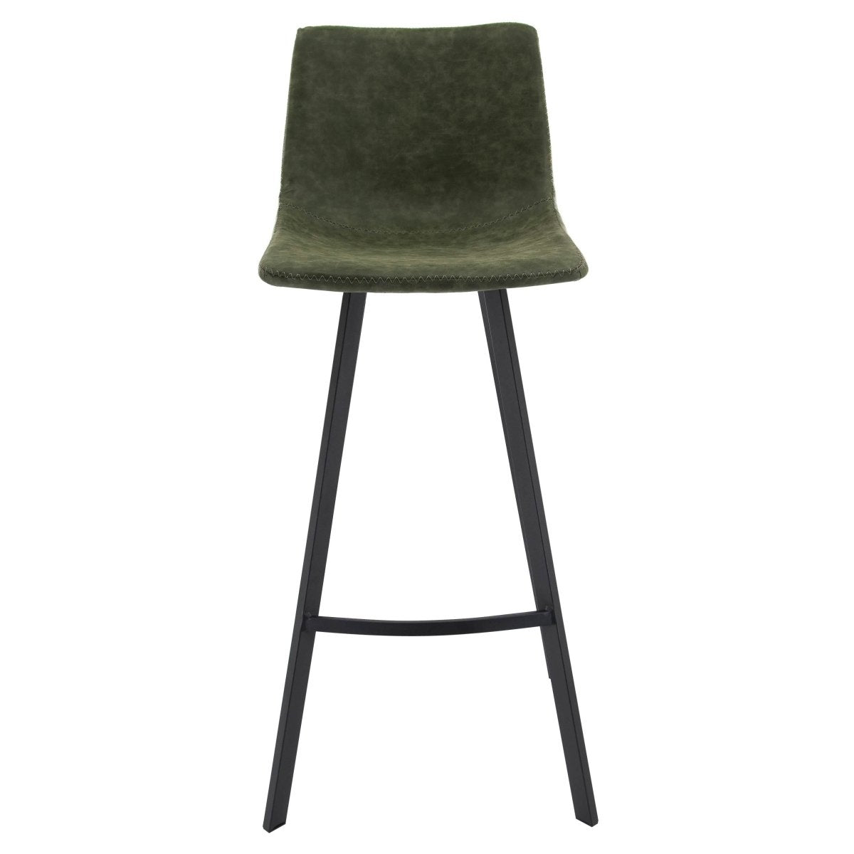 Elland Modern Upholstered Leather Bar Stool With Black/White Iron Legs & Footrest