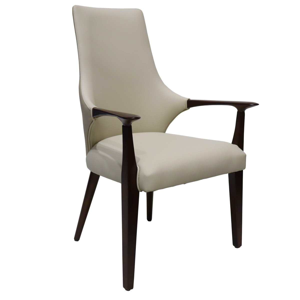 Elm Collection Modern Wooden Dining Arm Chair Upholstered Seat in Lather with Ash Wood Base