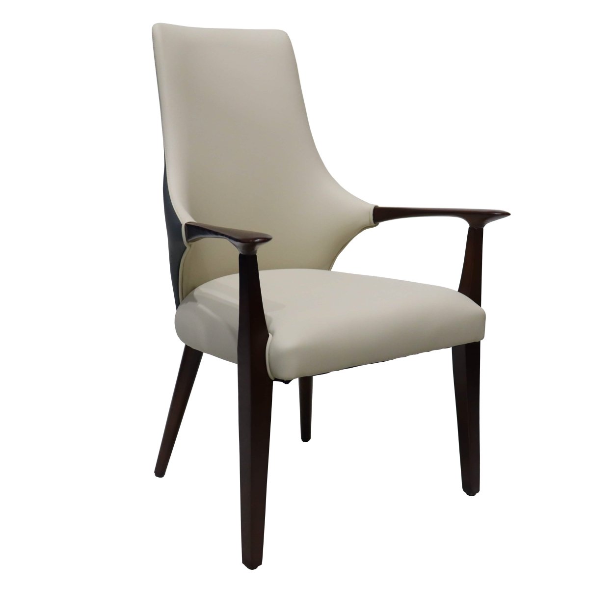 Elm Collection Modern Wooden Dining Arm Chair Upholstered Seat in Lather with Ash Wood Base