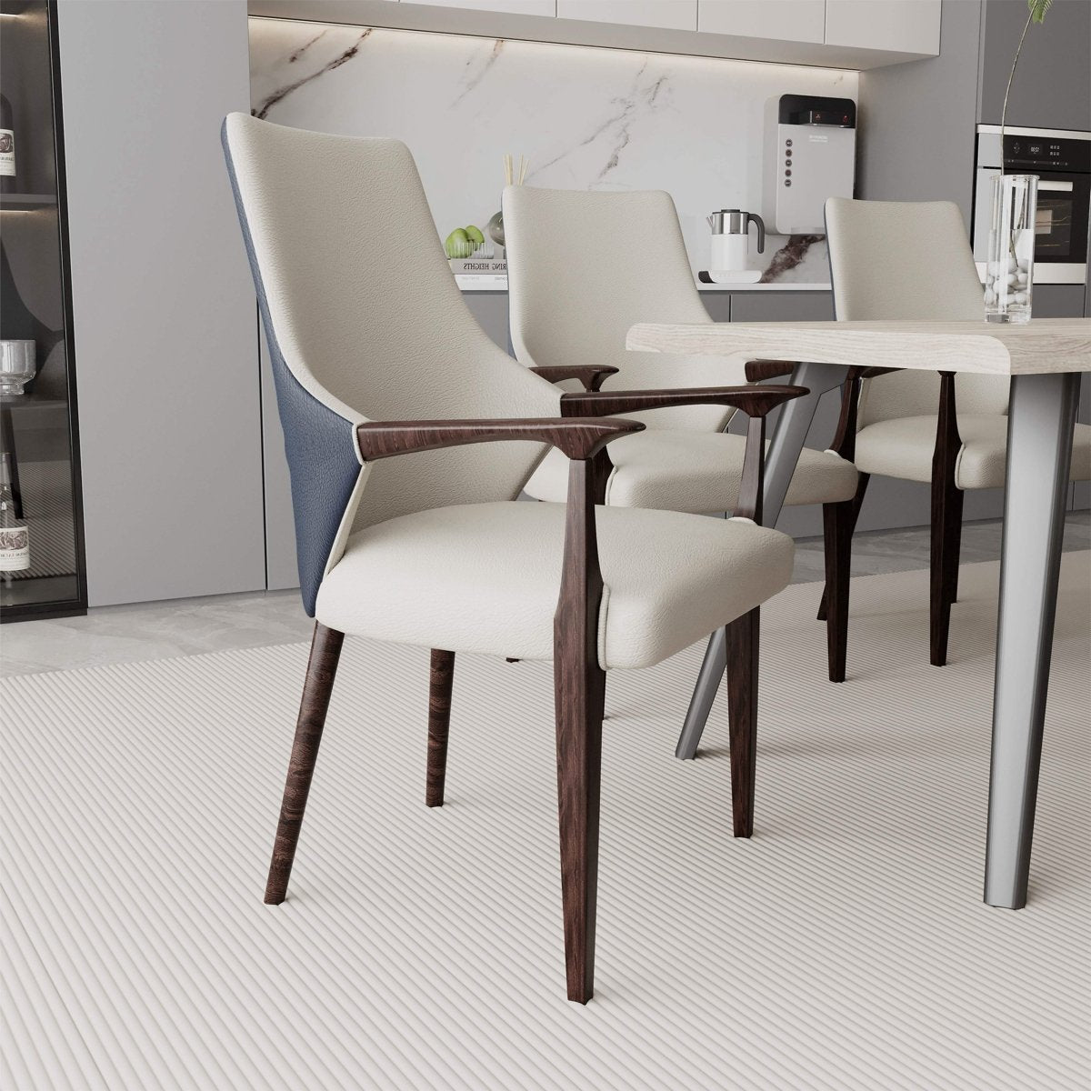 Elm Collection Modern Wooden Dining Arm Chair Upholstered Seat in Lather with Ash Wood Base Set of 4