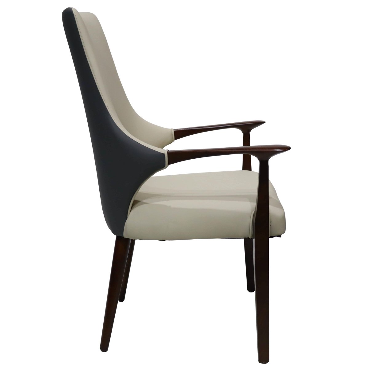 Elm Collection Modern Wooden Dining Arm Chair Upholstered Seat in Lather with Ash Wood Base Set of 4
