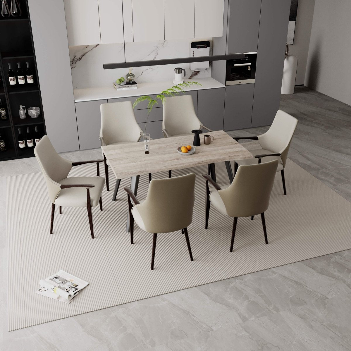 Elm Collection Modern Wooden Dining Arm Chair Upholstered Seat in Lather with Ash Wood Base Set of 4