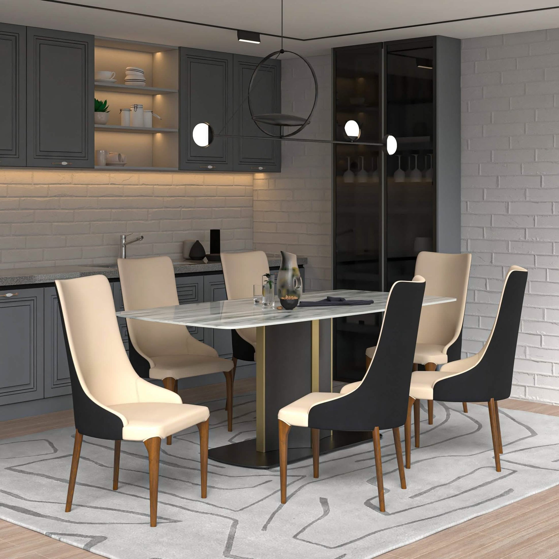 Elm Dining Chair with a Leather/Velvet Seat and a Two - Tone Color Design Backrest in Ash Wood