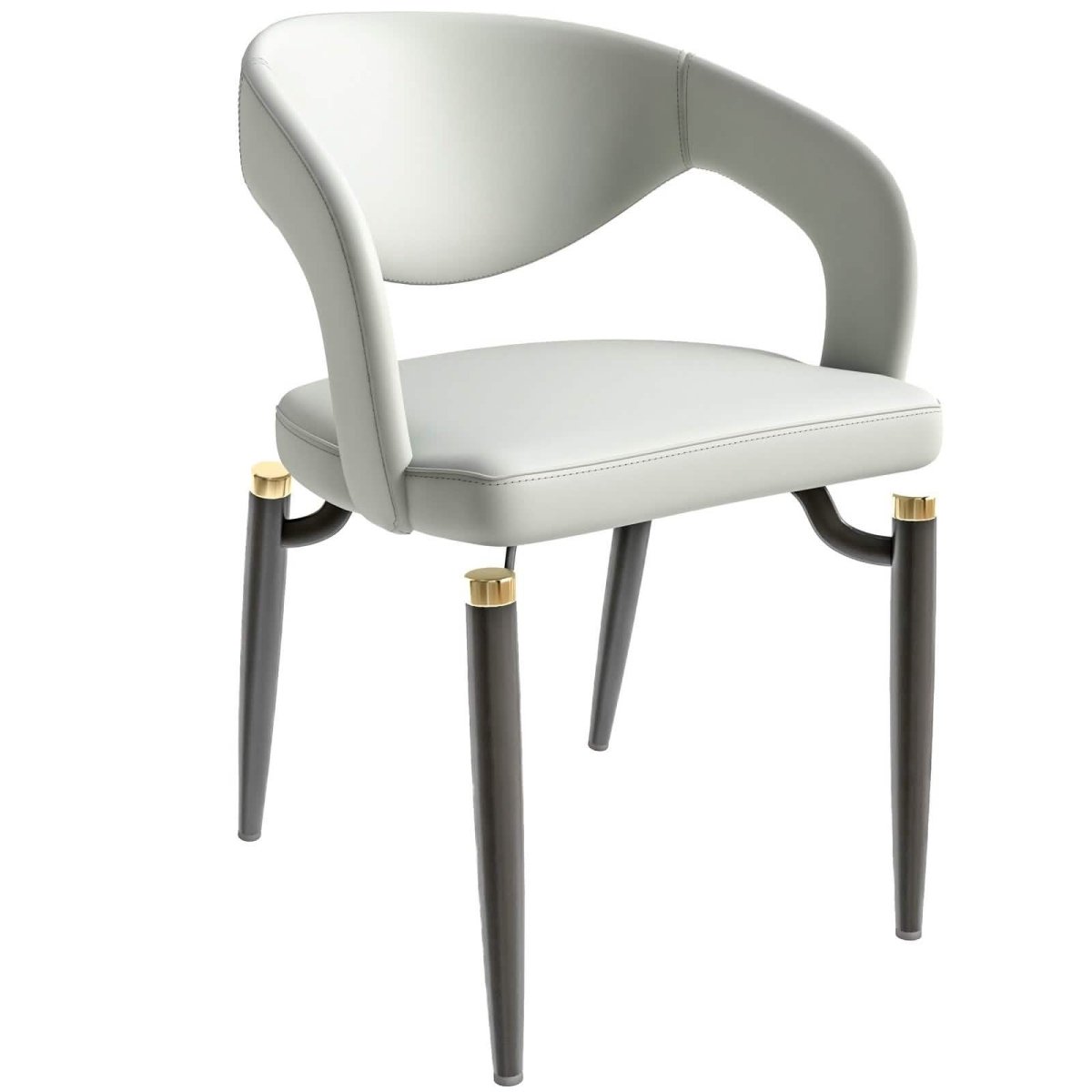 Entice Dining Chairs Upholstered Leather Seat and Curved Back in Black Iron Legs