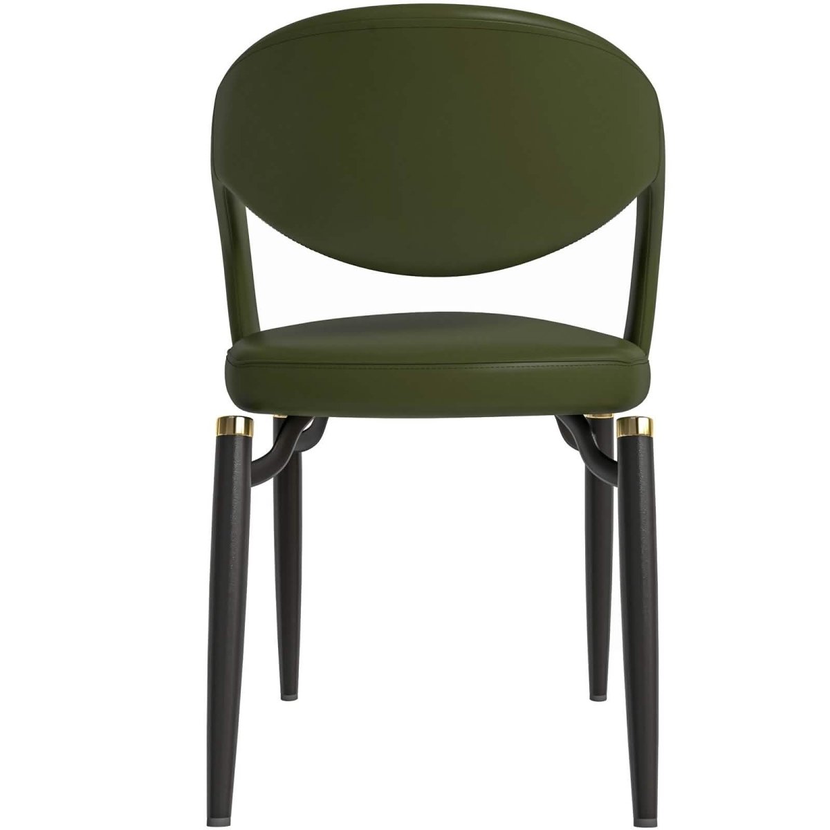 Entice Dining Chairs Upholstered Leather Seat and Curved Back in Black Iron Legs