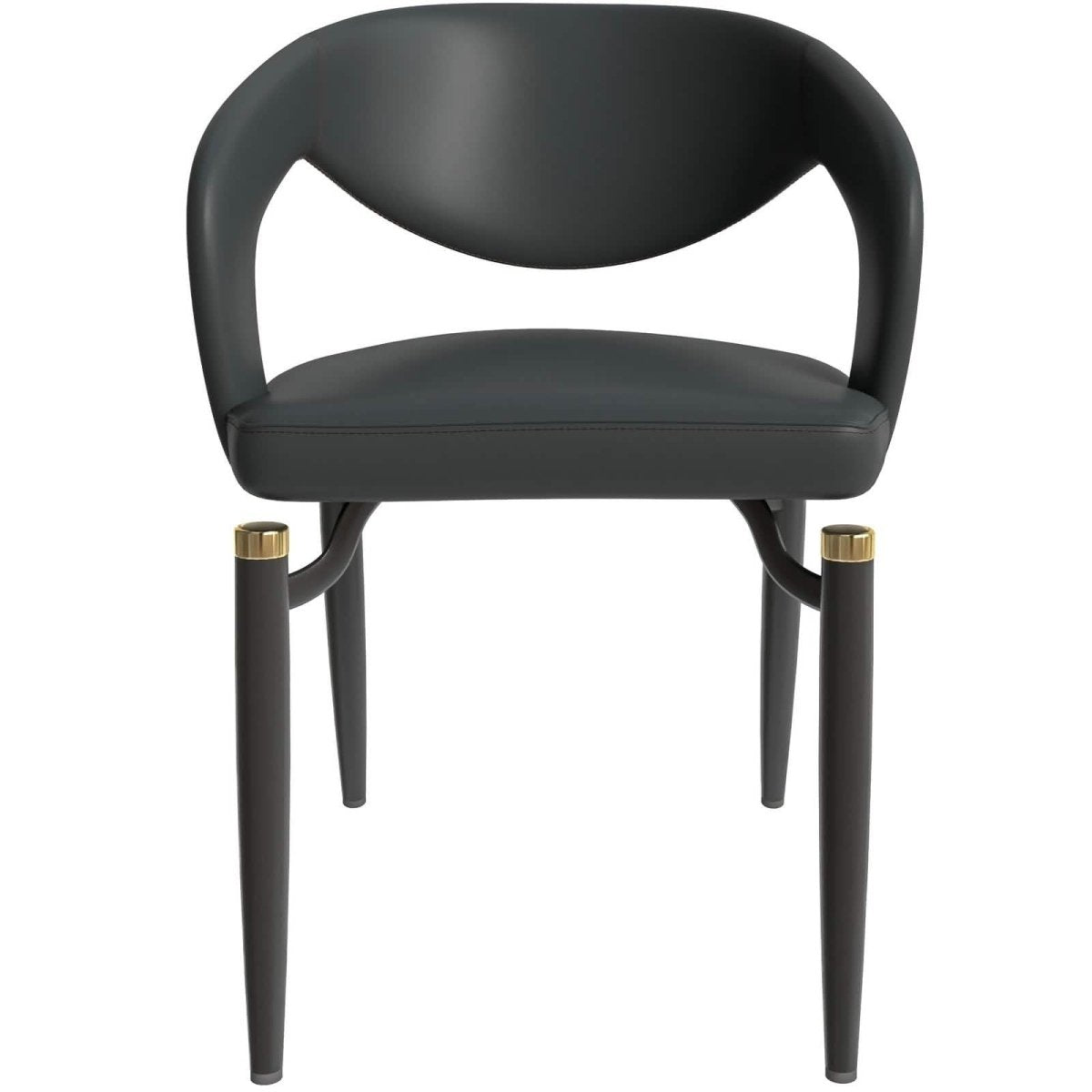 Entice Dining Chairs Upholstered Leather Seat and Curved Back in Black Iron Legs