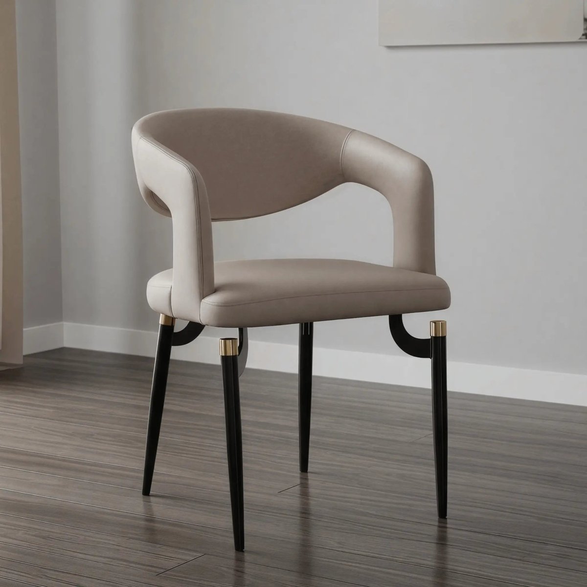 Entice Leather Dining Chair with Curved Open Back and Iron Legs