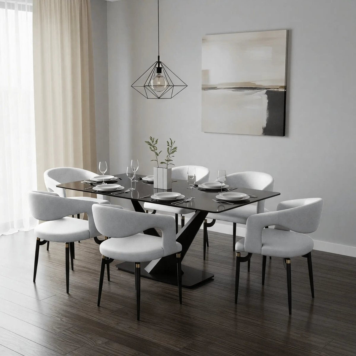 Entice Leather Dining Chair with Curved Open Back and Iron Legs