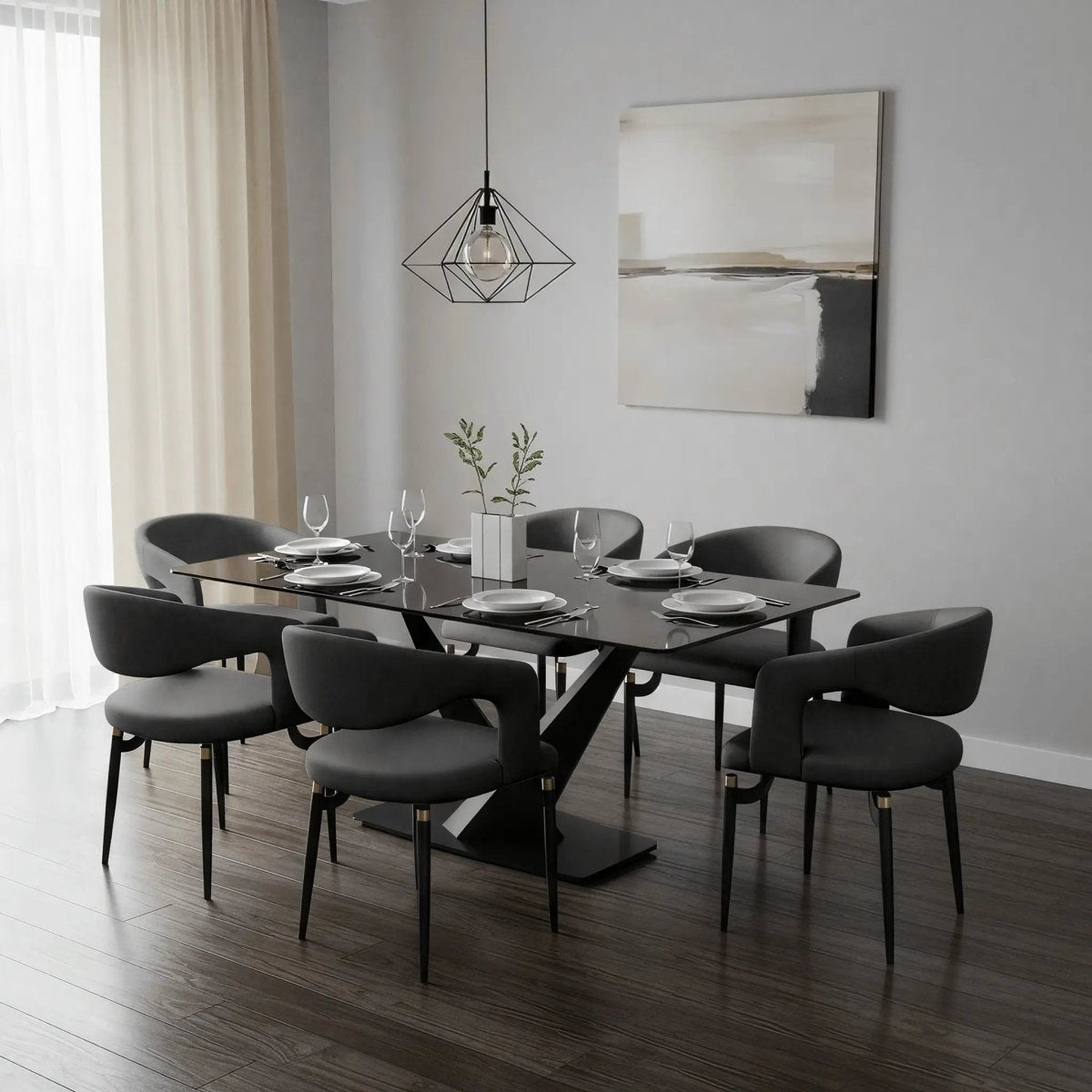 Entice Leather Dining Chair with Curved Open Back and Iron Legs