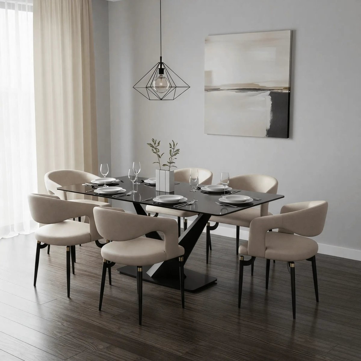 Entice Leather Dining Chair with Curved Open Back and Iron Legs