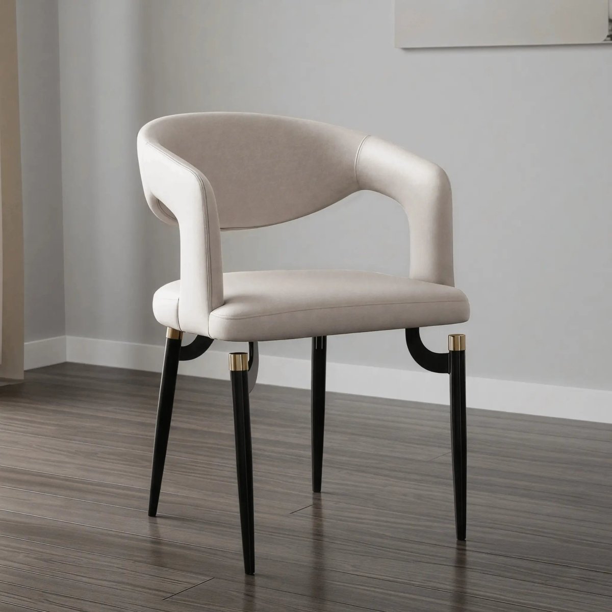 Entice Leather Dining Chair with Curved Open Back and Iron Legs
