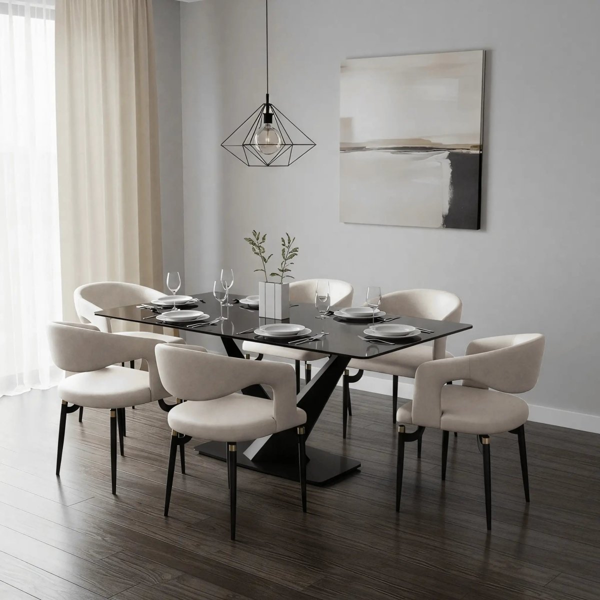 Entice Leather Dining Chair with Curved Open Back and Iron Legs