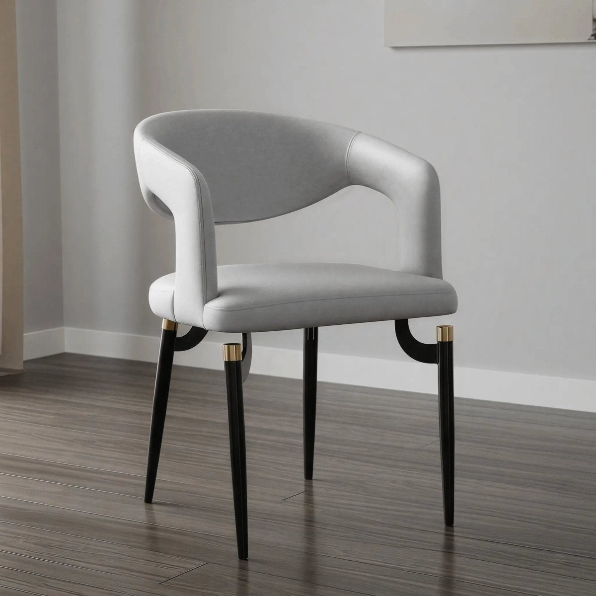 Entice Leather Dining Chair with Curved Open Back and Iron Legs