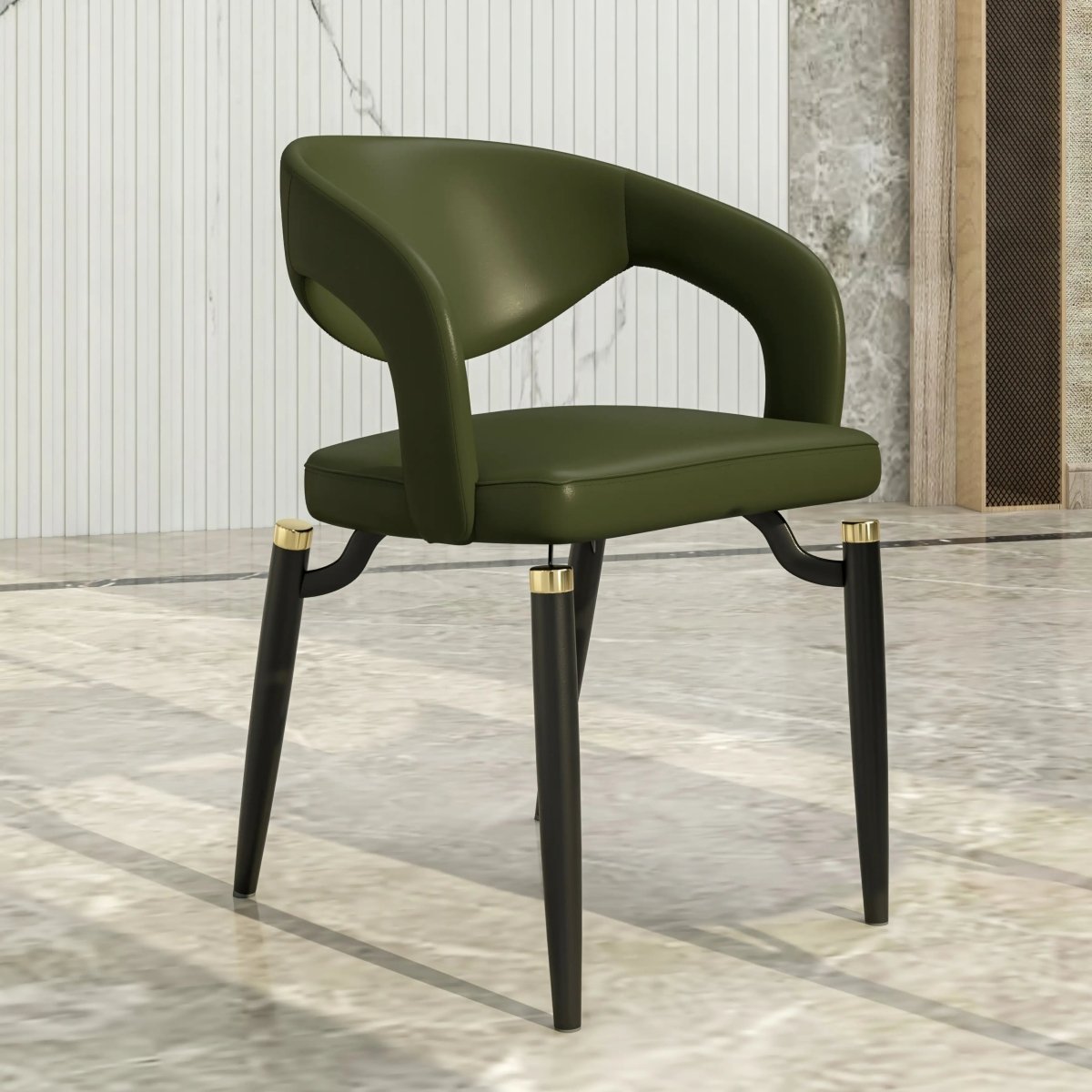 Entice Leather Dining Chair with Curved Open Back and Iron Legs