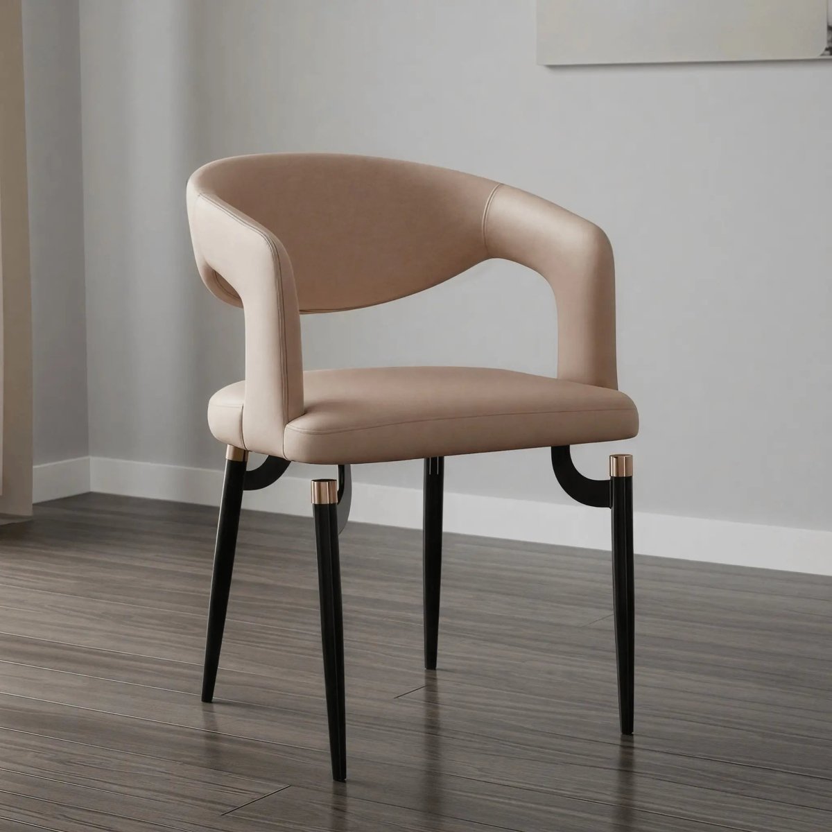 Entice Leather Dining Chair with Curved Open Back and Iron Legs