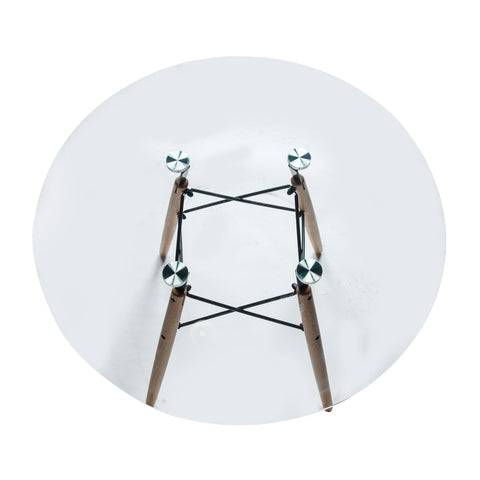 Dover Round Dining Table With Glass Tabletop and Natural Wood Eiffel Base