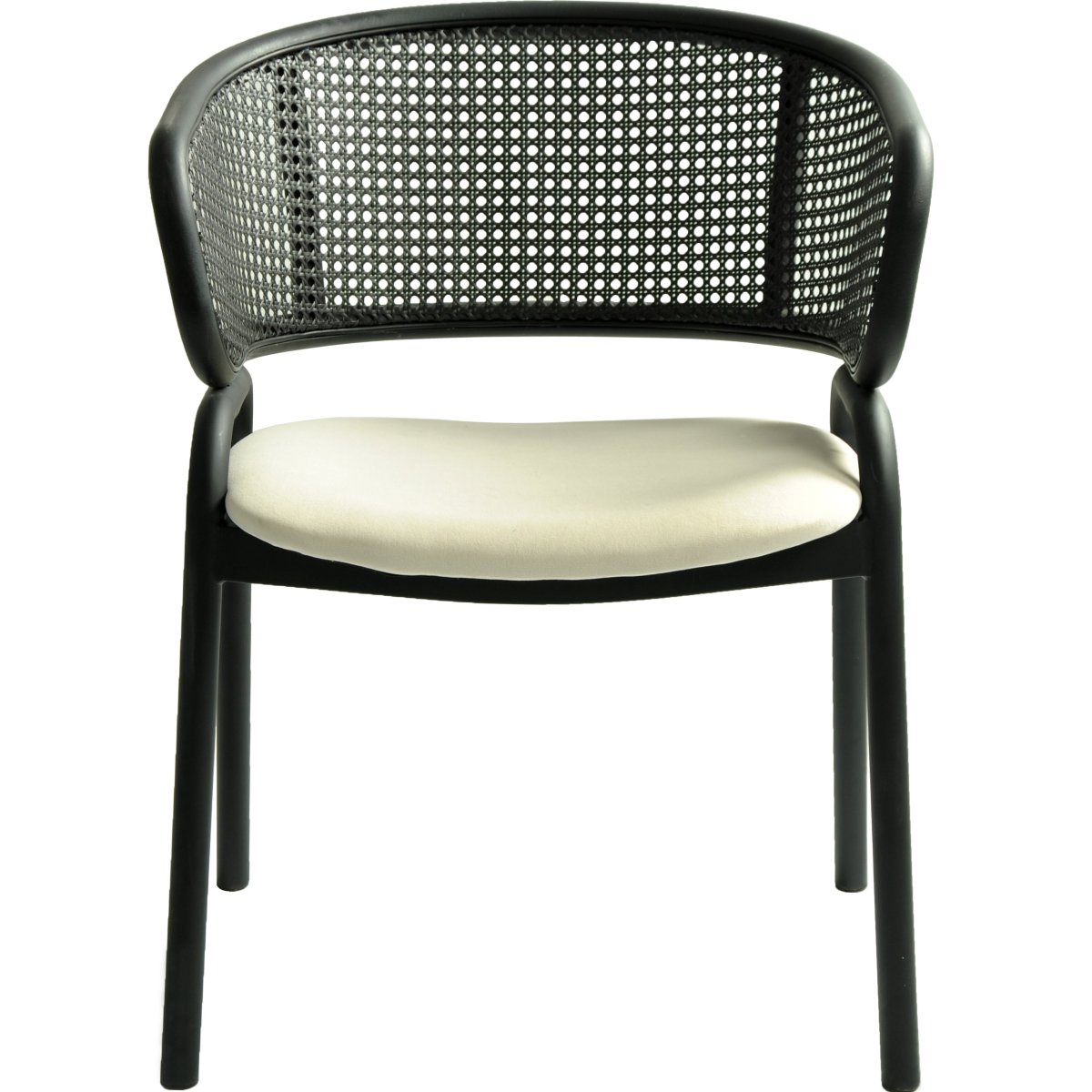Ervilla Dining Armchair with White/Black Steel Legs and Black/Brown Wicker Back